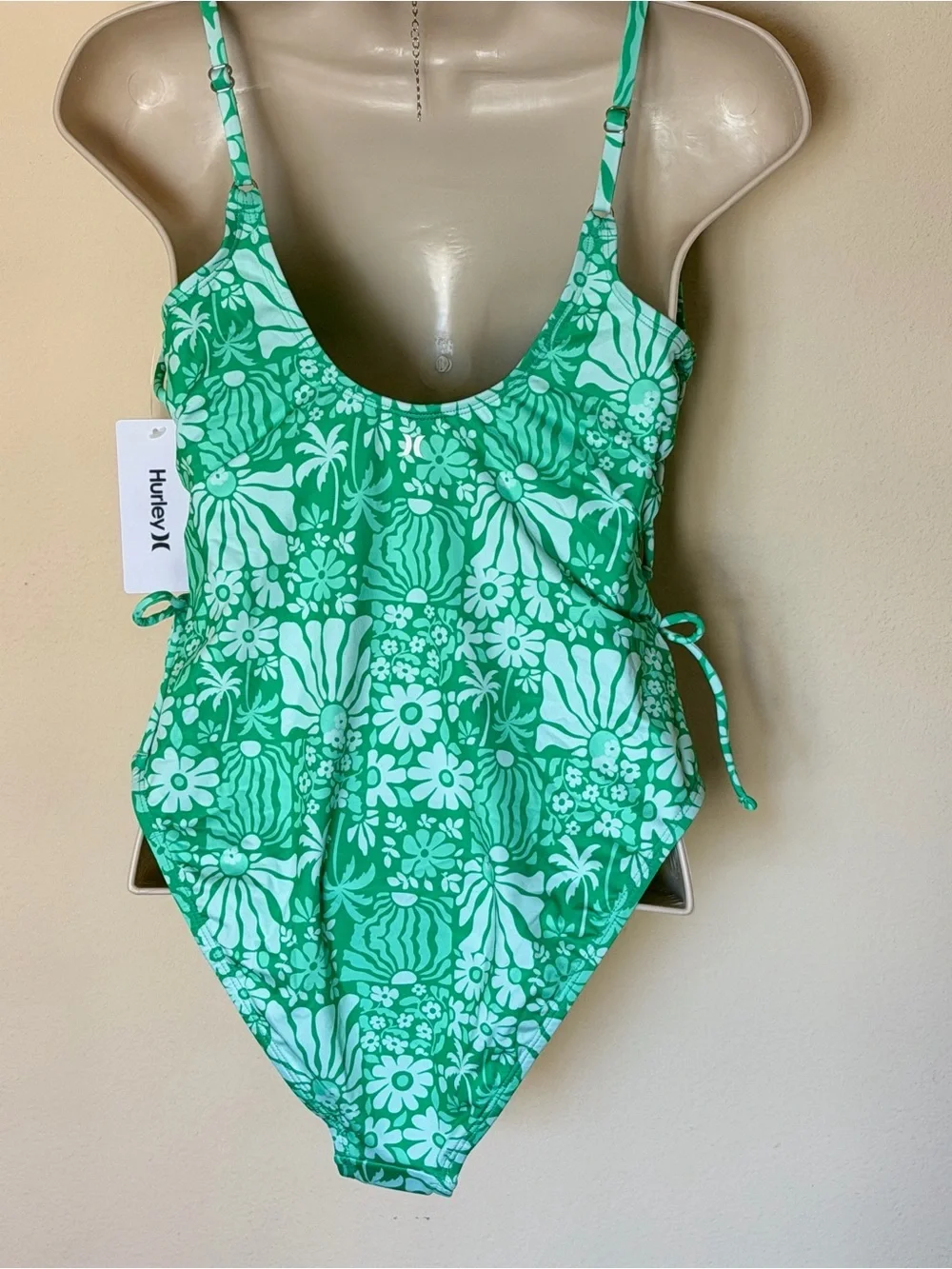 NWT Size Medium Hurley Green Daisy One Piece Swimsuit